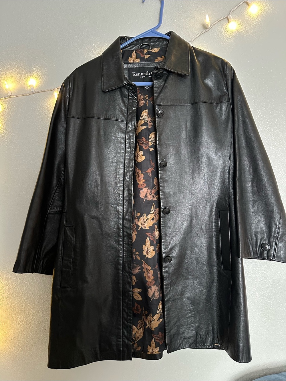 Kenneth Cole Black Leather Button-Front Coat